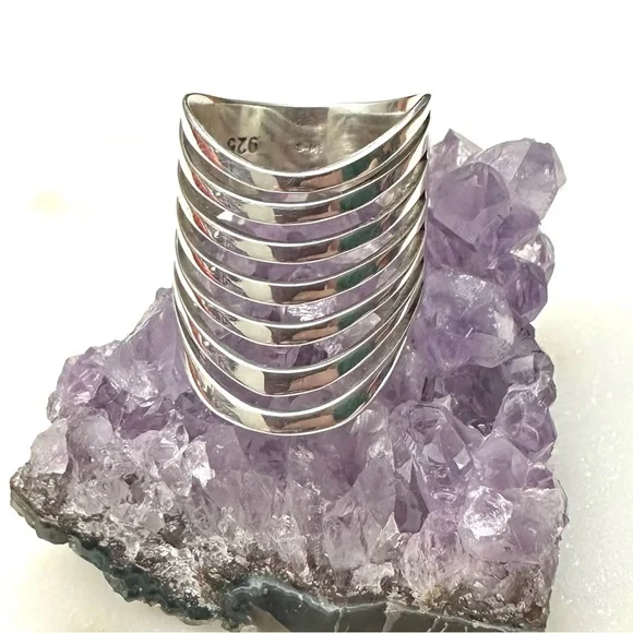 Boho Magic Curved Multi Layer Sterling Silver Full Finger Statement Ring - Picture 15 of 16